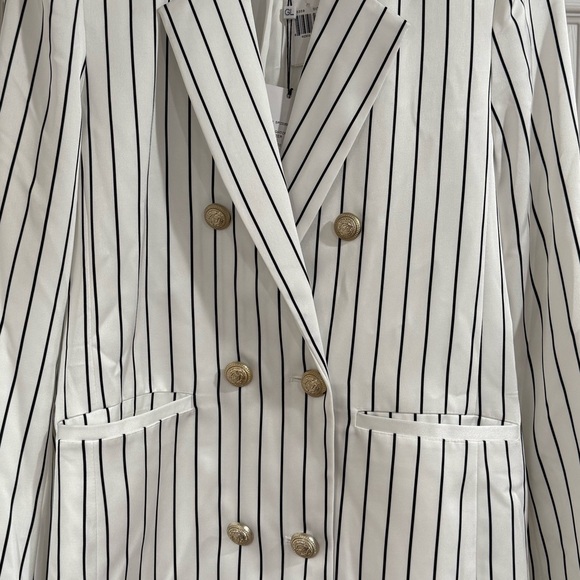 Generation Love Womens White Pinstripe Leighton Satin Blazer - Picture 5 of 12
